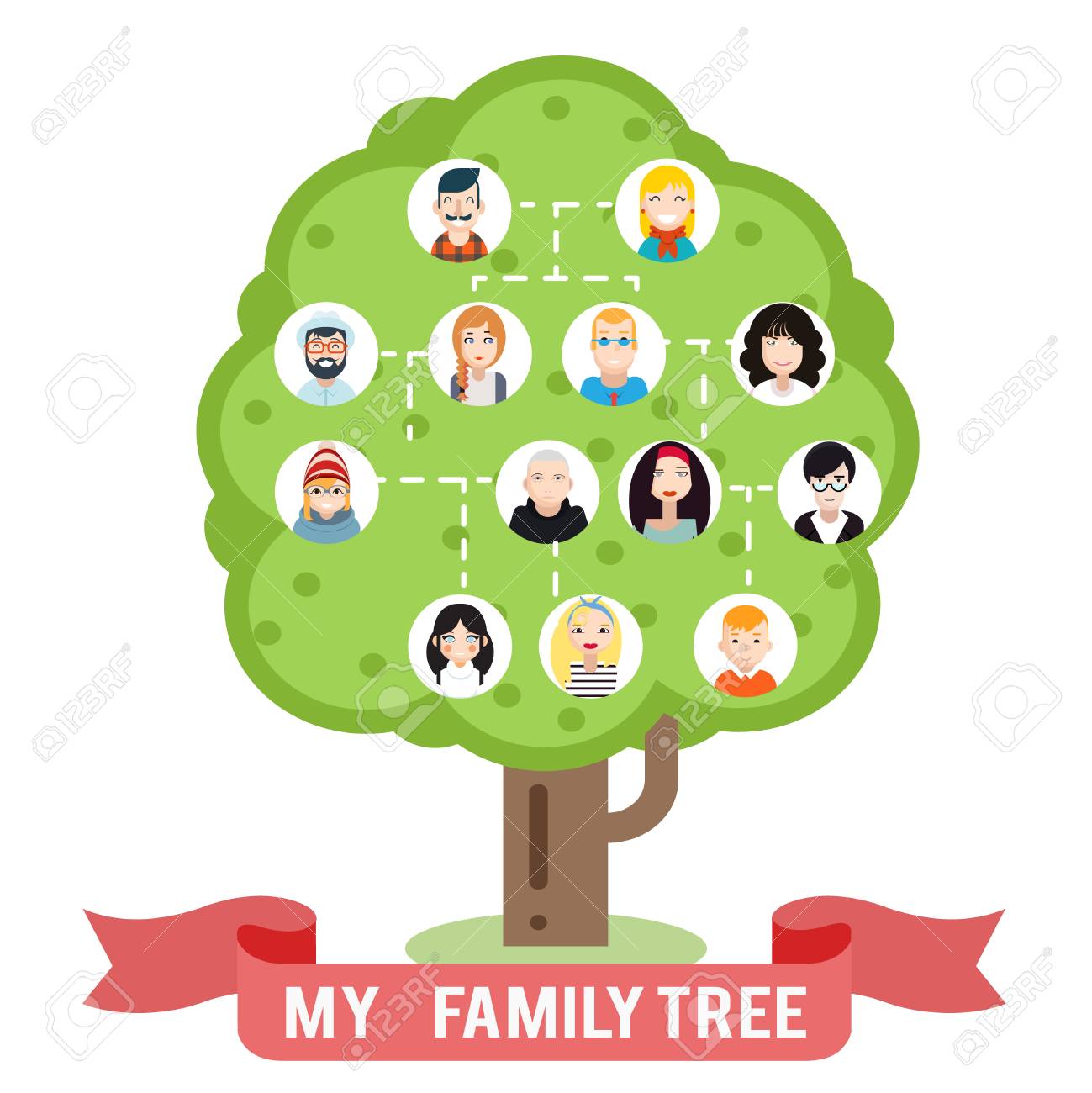 Avatars family tree father mother grandmother grandfather photo picture frames flat design vector illustration